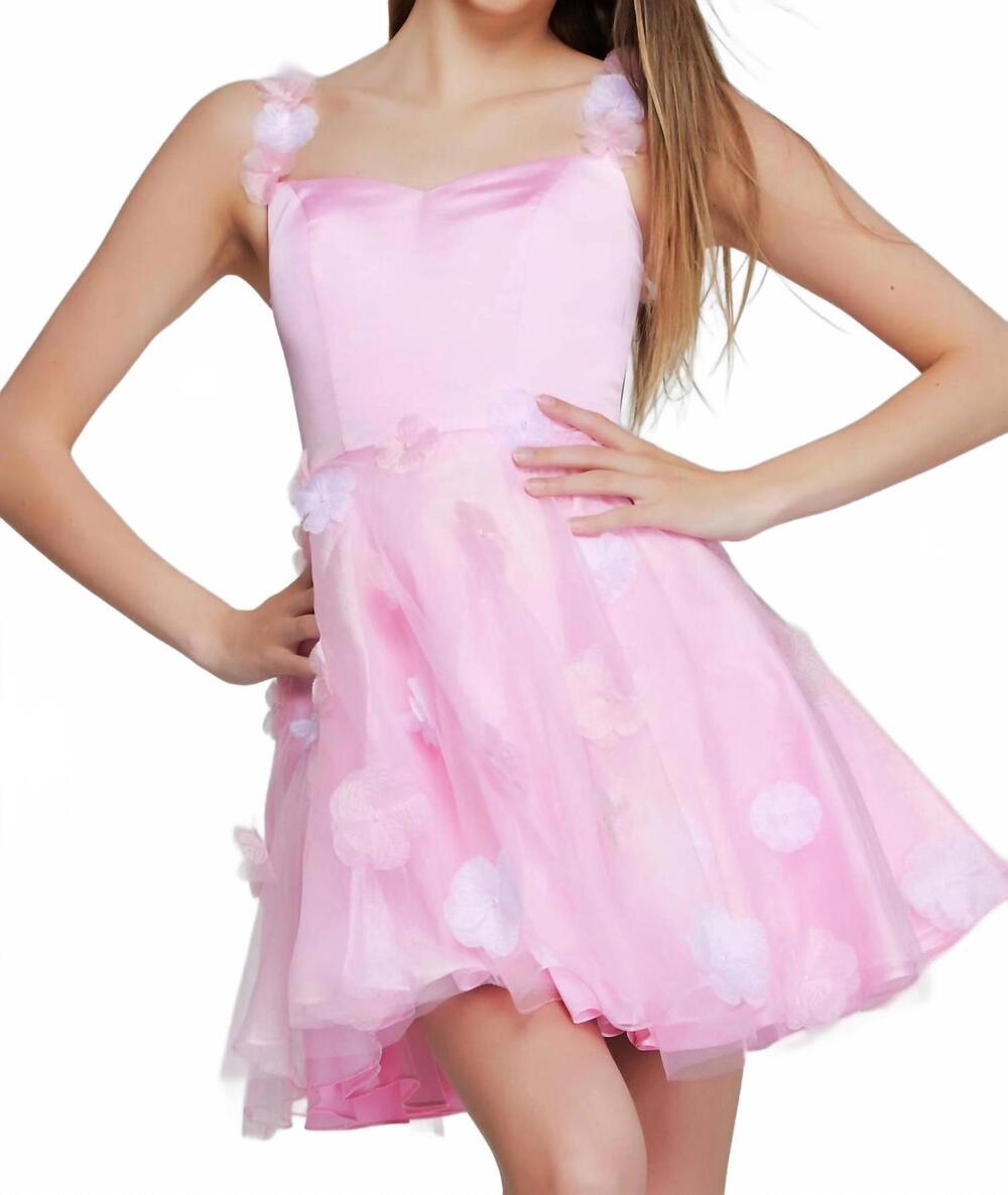 NEW JOVANI floral appliqué short dress in pink